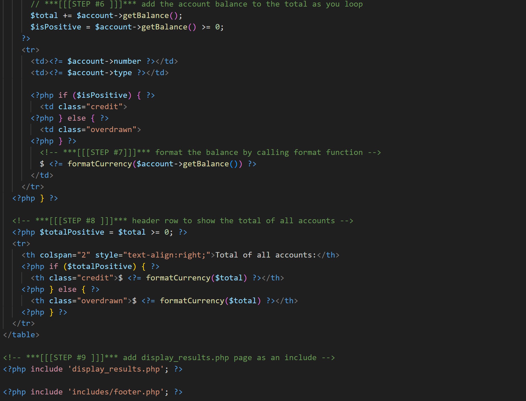 Screenshot of PHP midterm code generating HTML output.