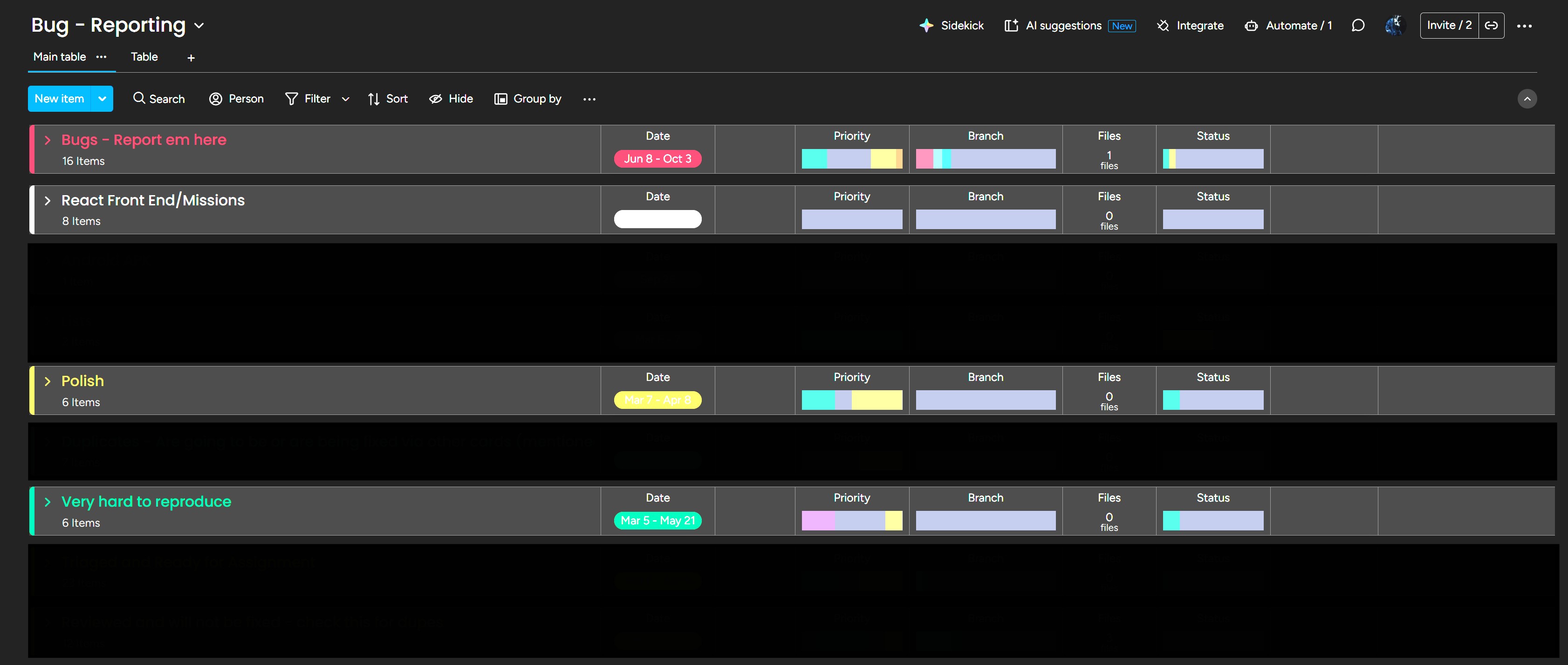 Example Monday QA board...